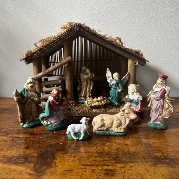 Handcrafted Nativity Scene with Colorful Figurines - Picture 1 of 2
